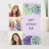 マムグリーンと紫の多肉植物3写真誕生日 カード (正面)