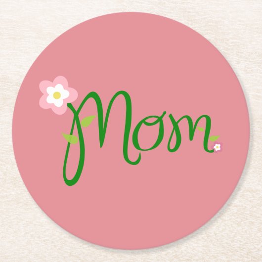 マムストロベリーピンクラウンド紙コースター ラウンドペーパーコースター (正面)