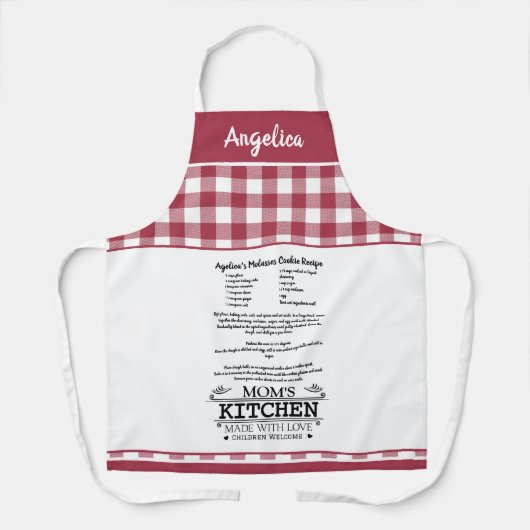 マムズキッチン引用文、赤い白 エプロン (正面)
