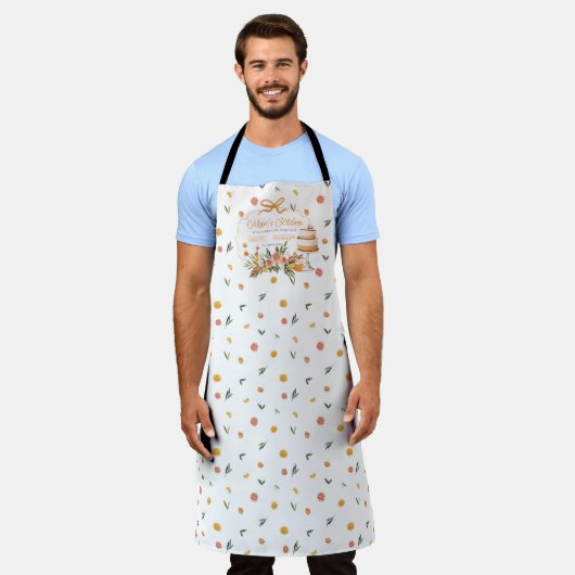 マムズキッチン | シトラスパーソナライズされたフローラ エプロン (着用した状態)