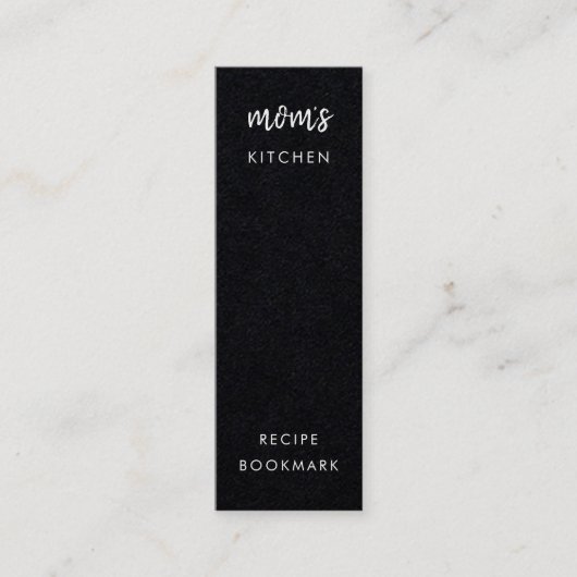 マムズキッチン |ブラックモダンレシピブックマークカード スキニー名刺 (正面)