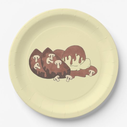 マムズミートローフホーム料理マッシュポテトグラビー ペーパープレート (正面)