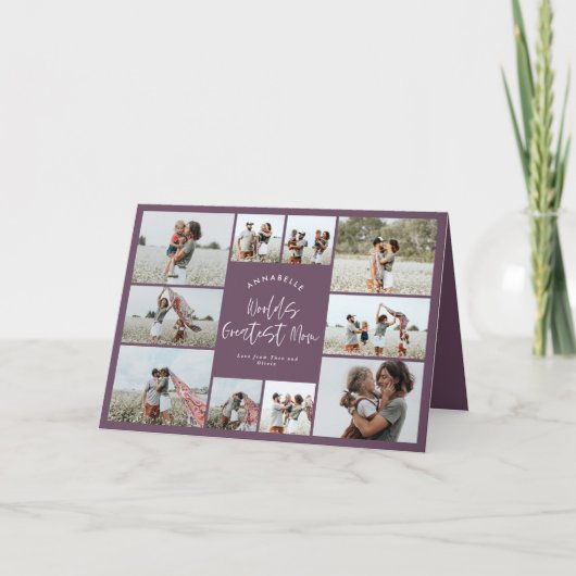 マムパープルエレガント写真ミニマルコラージュ サンキューカード (正面)