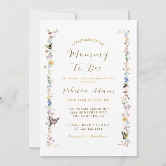 マムビーガーデンパーティー野花ベビーシャワー 招待状 (正面)
