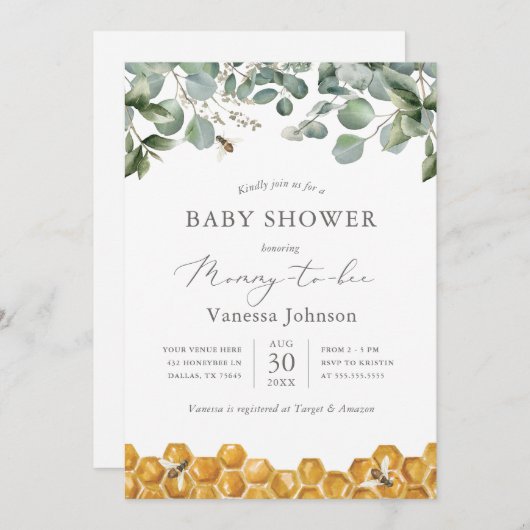 マムビーグリーンリーベビーシャワー招待状 招待状 (正面/裏面)