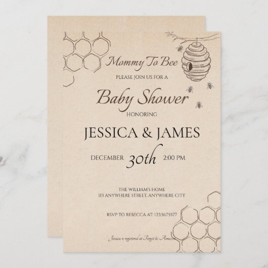 マムビーベイビーシャワー招待状 招待状 (正面/裏面)