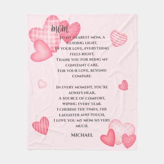 マムピンクハートパーソナライズされたフリースブランケット フリースブランケット (正面)