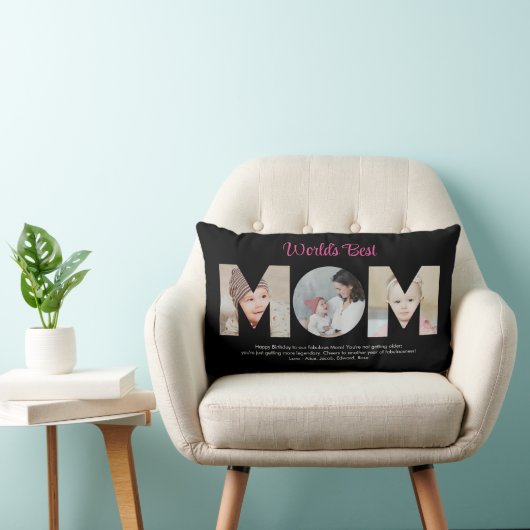 マムフォトコラージュ切り出しマザーズデイ誕生日 ランバークッション (椅子)