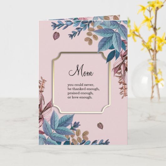 マムブルーとエレガント金ゴールドカラフル葉の カード (黄色い花)