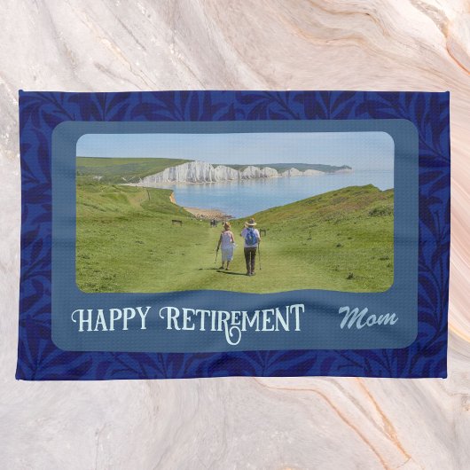 マムブルーパーソナライズされたにとって幸福な退職祝い キッチンタオル