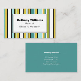 マムプレイデイトシンプルブルーグリーンストライプ通話カード 名刺
