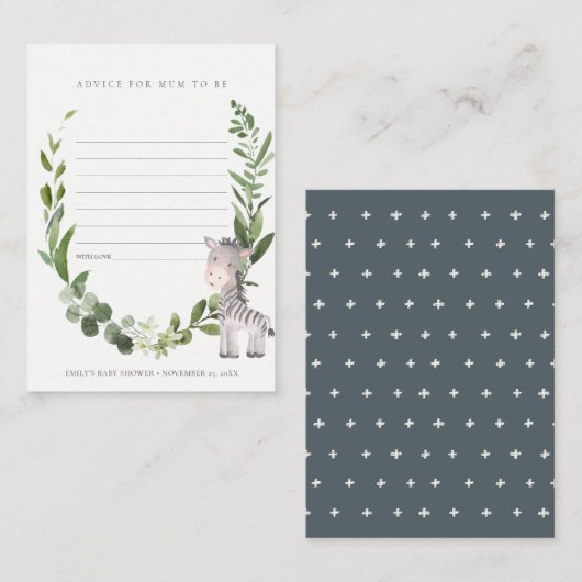 マムベイビーシャワー用かわいいゼブラの葉アドバイス エンクロージャーカード (正面/裏面)