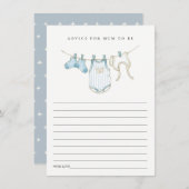 マムベイビーシャワー用かわいいブルークロザーラインアドバイス エンクロージャーカード (正面/裏面)