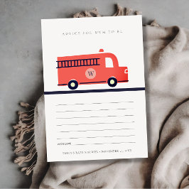 マムベイビーシャワー用の赤い消防車エンジンアドバイス エンクロージャーカード