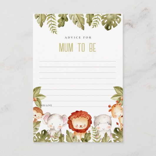 マムベイビーシャワー用トロピカルサファリアドバイス エンクロージャーカード (正面)