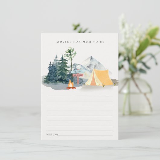マムベイビーシャワー用パインキャンピングマウンテンアドバイス エンクロージャーカード (スタンド正面)