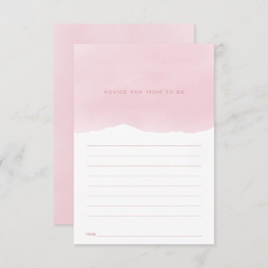 マムベイビーシャワー用ピンクの水彩アドバイス エンクロージャーカード (正面/裏面)