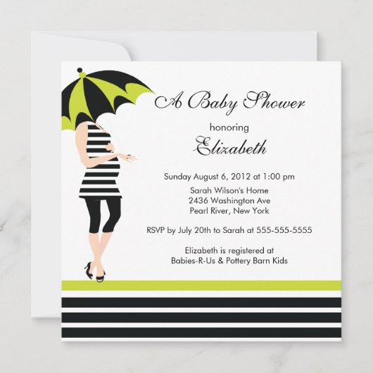 マムベモダンビーガールシャワートレンディーブラック&ライム 招待状 (正面)