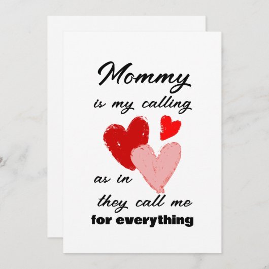 マムマザーズおもしろいデイ引用文赤ピンクハートカード 招待状 (正面/裏面)