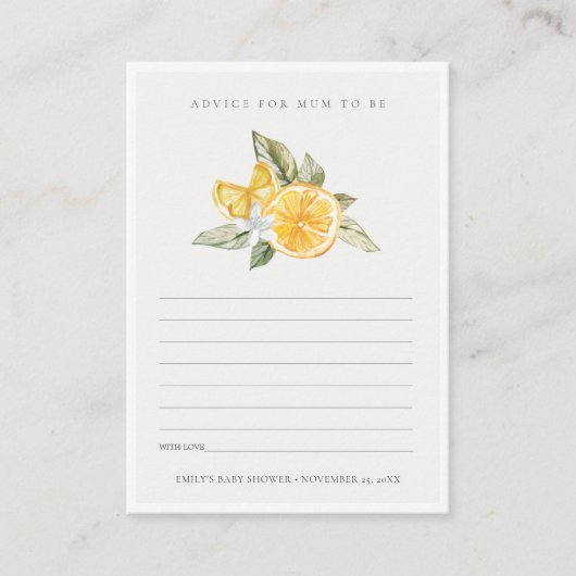 マムミニマルームの赤ちゃんシャワーにレモンの動物相を助言 エンクロージャーカード (正面)