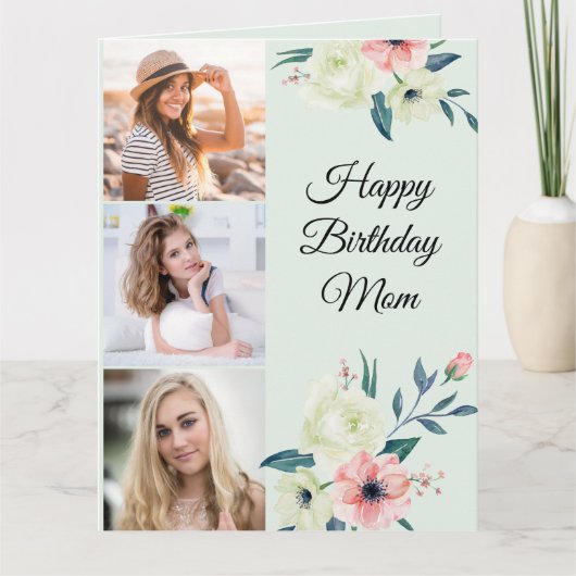 マムミントとピンクフェミニンフローラ3フォト誕生日 カード (正面)