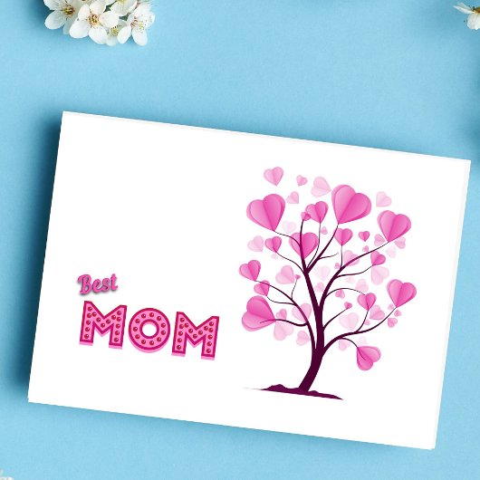 マム最高のエバーピンクパステル水の色の木の愛 カード