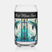 マム最高のエバーブルーとティール（緑がかった色）イルカ ガラス缶 (正面)