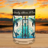 マム最高のエバーブルーとティール（緑がかった色）イルカ ガラス缶