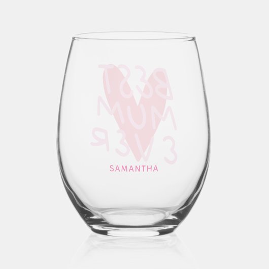 マム最高のーエバーピンクハンドレタリングマザーズ・デイ ステムなしワイングラス (裏面)