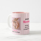 マム誇りを持ったピンク水玉模様と2枚のベビー写真 ツートーンマグカップ (正面左)