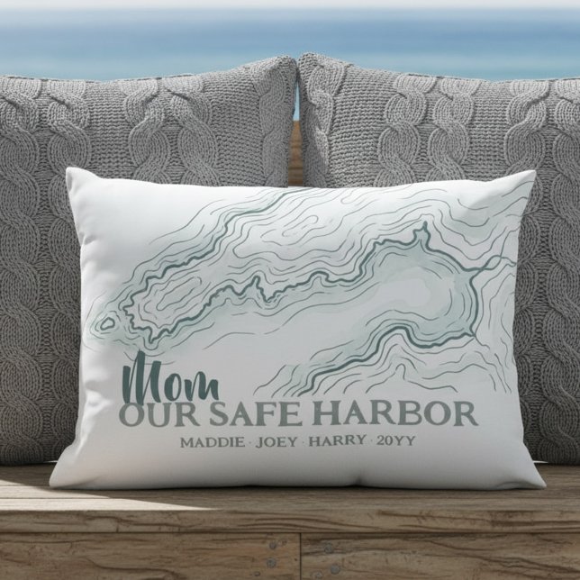 マム セーフ ハーバー 地形図 沿岸遺産 アウトドアクッション (Nautical Mom pillow with Family Names - perfect for mother's day, birthday or just because!)