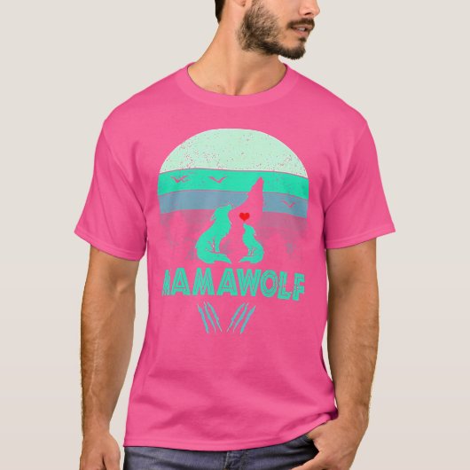 マモウルフおもしろいウルフママサンセット Tシャツ (正面)