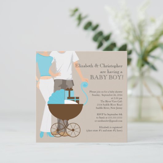 マモダンマパパ車夫婦ベビーシャワー 招待状 (スタンド正面)