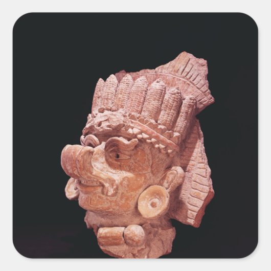 マヤのトウモロコシ神の頭, Oaxaca, c.500 AD スクエアシール (正面)