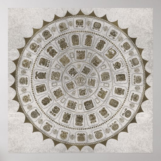 マヤカレンダーのグリフ 金色のテクスチャが石の上 ポスター (正面)