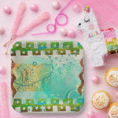 マヤターコイズ&金ゴールドメキシカンボホ ペーパープレート (パーティー)