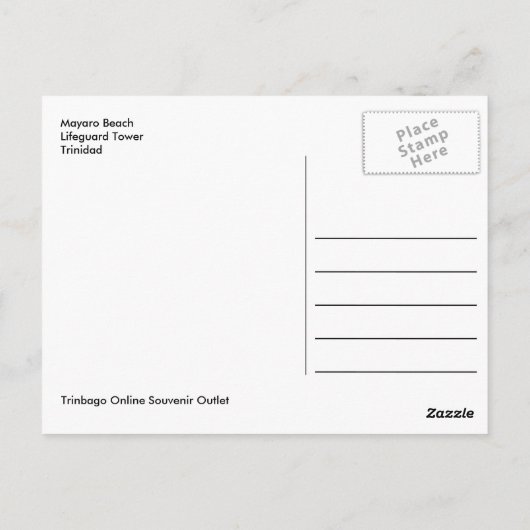 マヤロビーチライフガードタワー、トリニダードはがき ポストカード (裏面)
