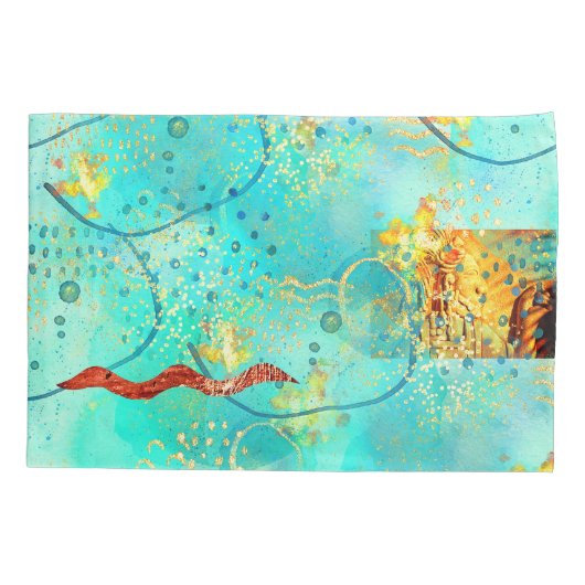 マヤンターコイズ&ゴールデンミスティスカイ枕ケース 枕カバー (裏面)