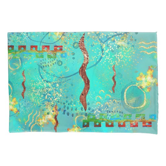 マヤンターコイズ&ゴールデンミスティスカイ枕ケース 枕カバー (正面)