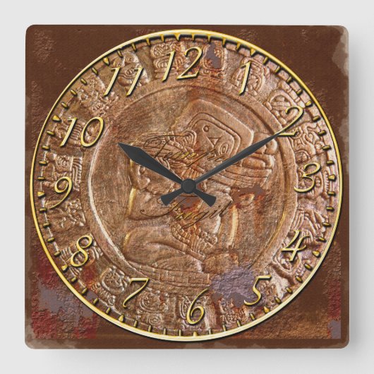 マヤ彫刻メアステカキシカン美術史時計 スクエア壁時計 (正面)