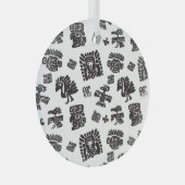 マヤ白黒エスニックパターン ガラスオーナメント (正面右)
