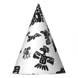 マヤ白黒エスニックパターン パーティーハット
