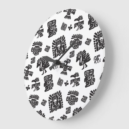 マヤ白黒エスニックパターン ラージ壁時計 (傾斜)
