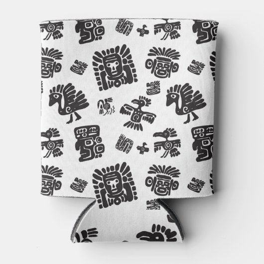 マヤ白黒エスニックパターン 缶クーラー (正面)