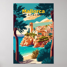 マヨルカスペイントラベルアートヴィンテージイラストレーション ポスター