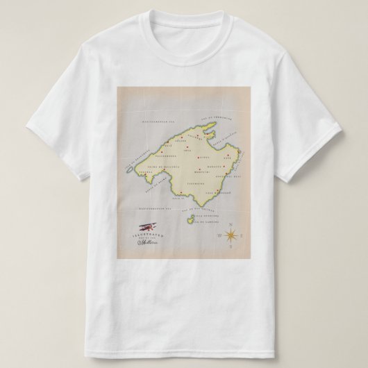 マヨルカ島のイラスト地図 Tシャツ (デザイン正面)