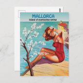 マヨルカ、永遠の春、海岸の女の子 ポストカード (正面/裏面)