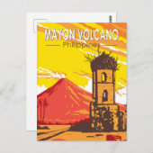 マヨン火山カグサワ遺跡フィリピン旅行アート ポストカード (正面/裏面)