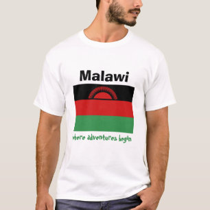 マラウィの旗 + 地図 + 文字のTシャツ Tシャツ
