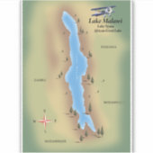 マラウイ湖、旅行ポスターマッププリント シール (正面)